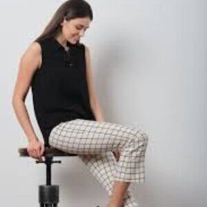Avenue Montaigne-LEO Plaid Off-White cropped pants